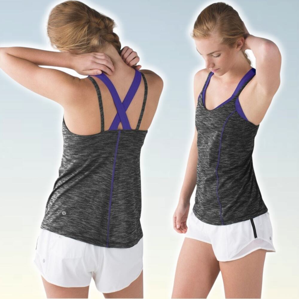 LULULEMON Run For Gold Tank Sz 8 Heathered Black / Iris Flower